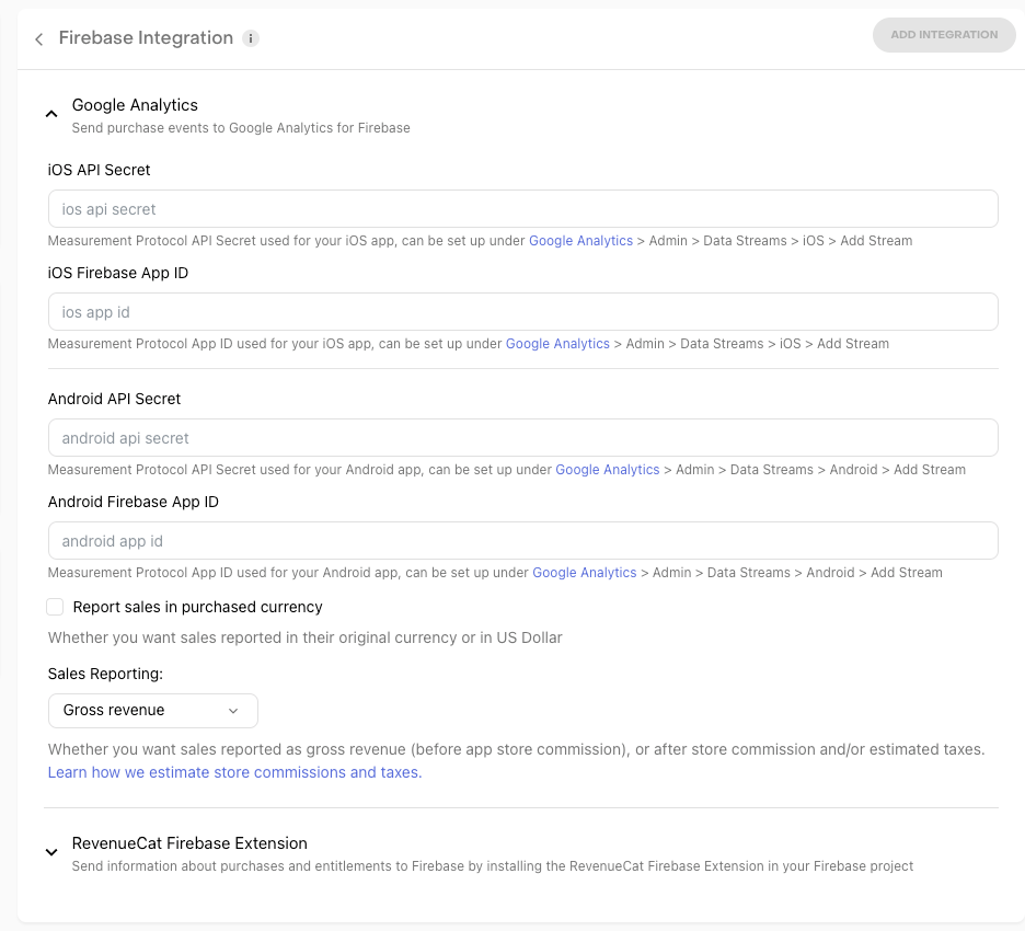 Measurement Protocol API secrets page