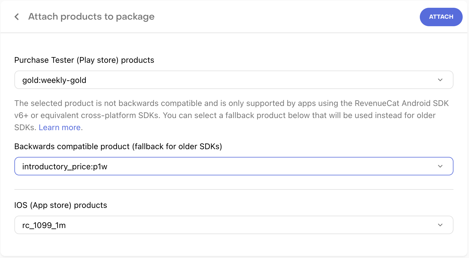 Selecting a backwards compatible fallback product