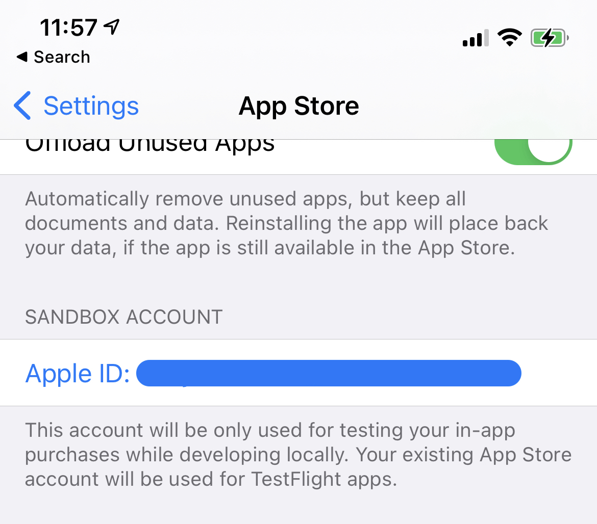 Add your sandbox account under iOS settings to streamline testing