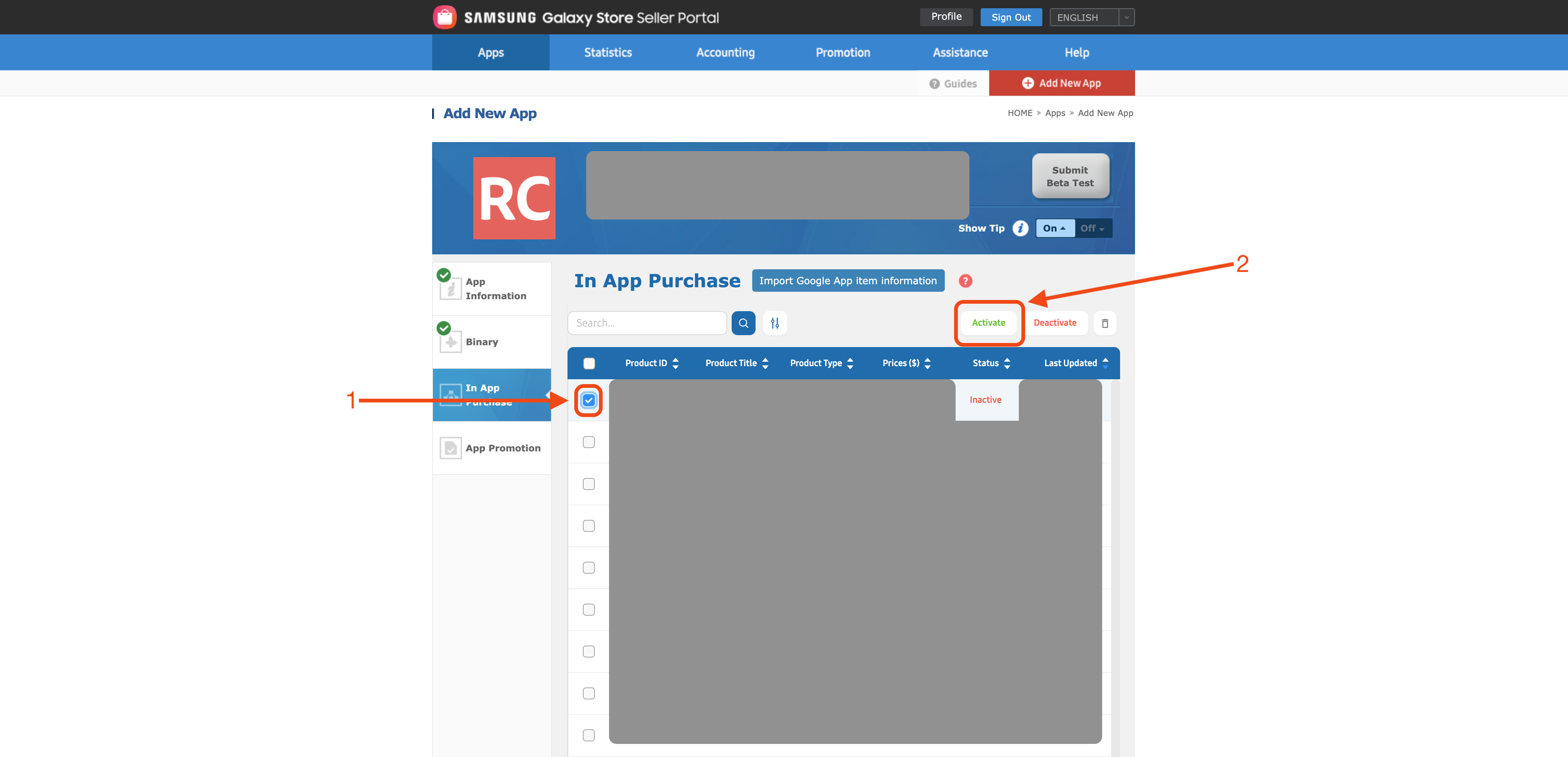 Activate Product on the Galaxy Store Seller Portal Activate Product on the Galaxy Store Seller Portal