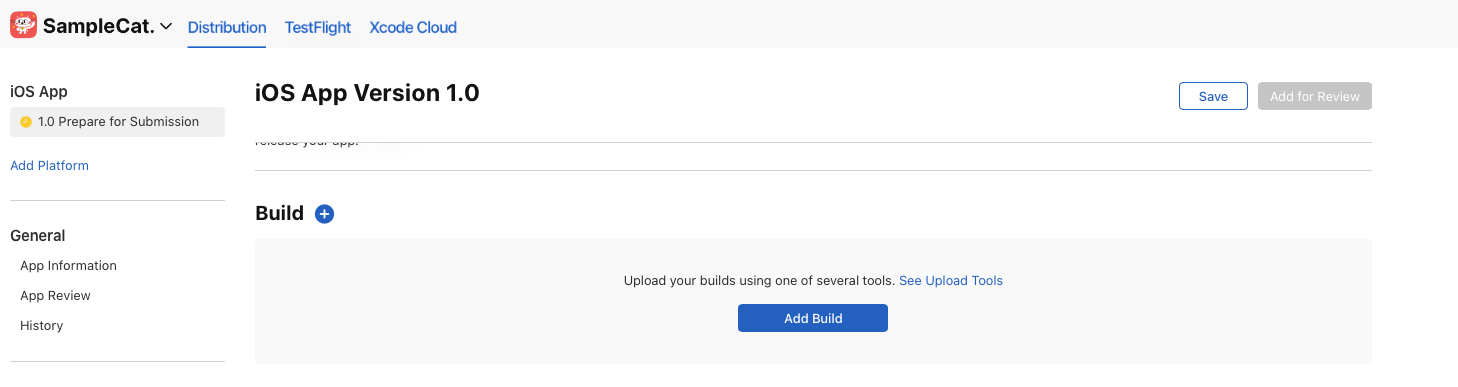 Build selection in App Store Connect