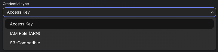 Credential type selector for S3