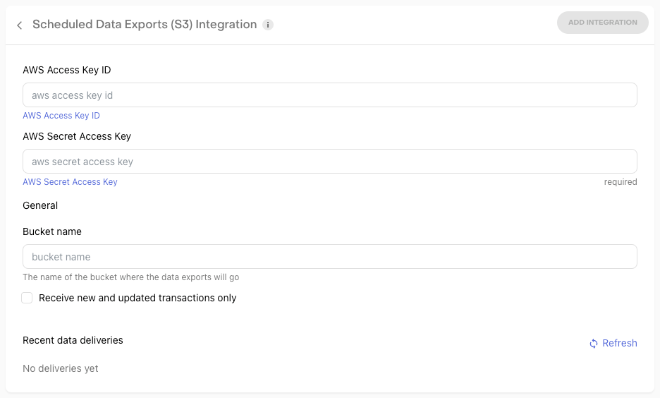 S3 delivery configuration in RevenueCat dashboard