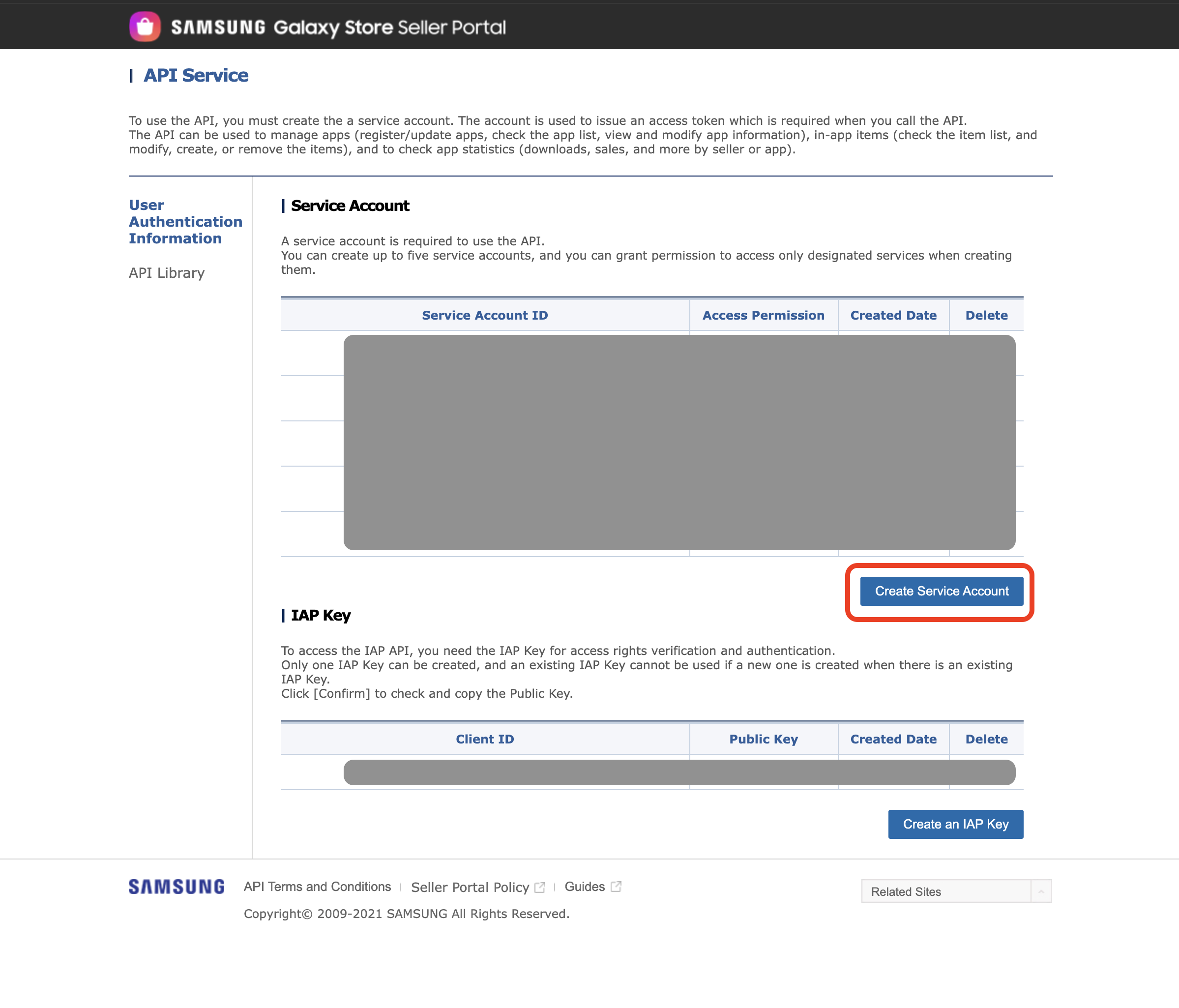 Create Service Account Create Service Account