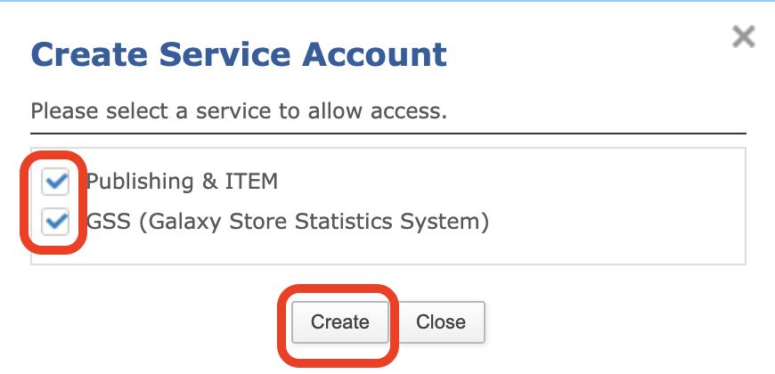 Create Service Account Modal Create Service Account Modal
