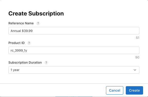 Annual subscription product configured in App Store Connect