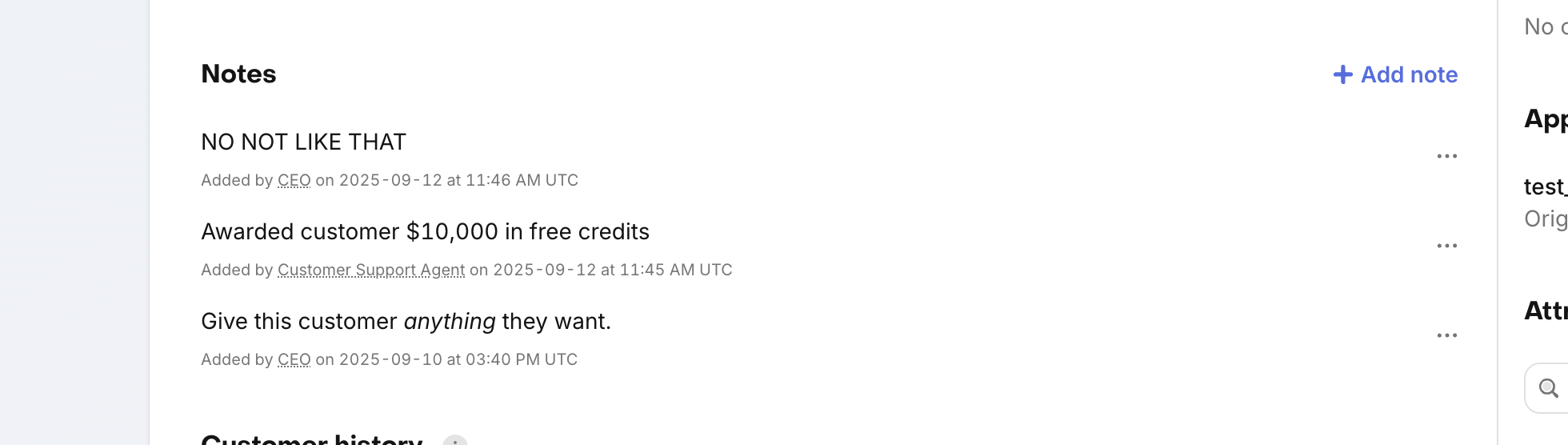 Customer notes