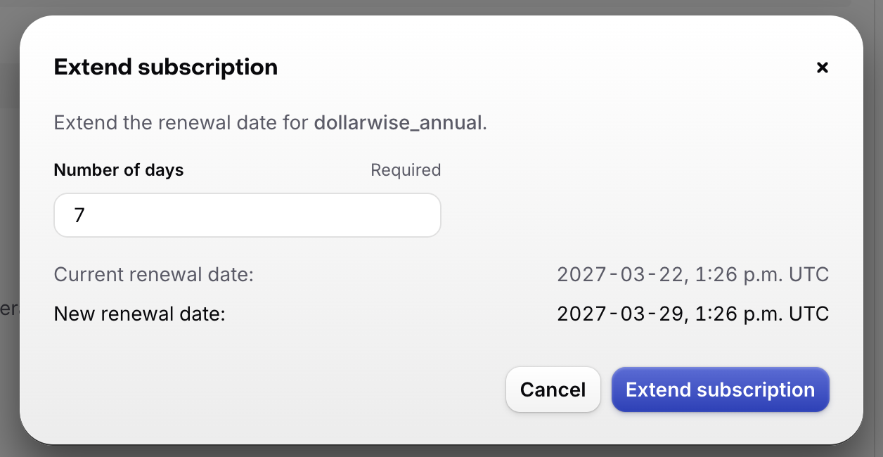 Extend subscription dialog