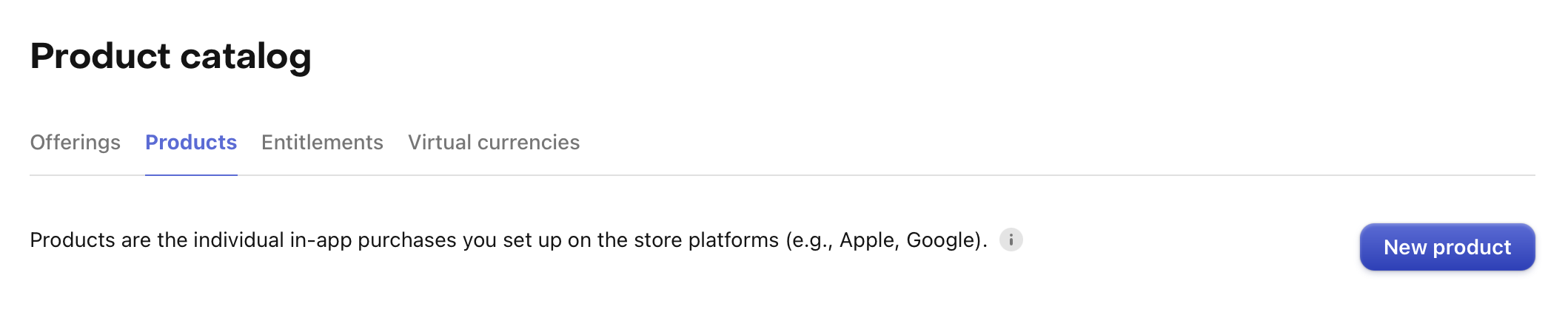 New product button in the products screen