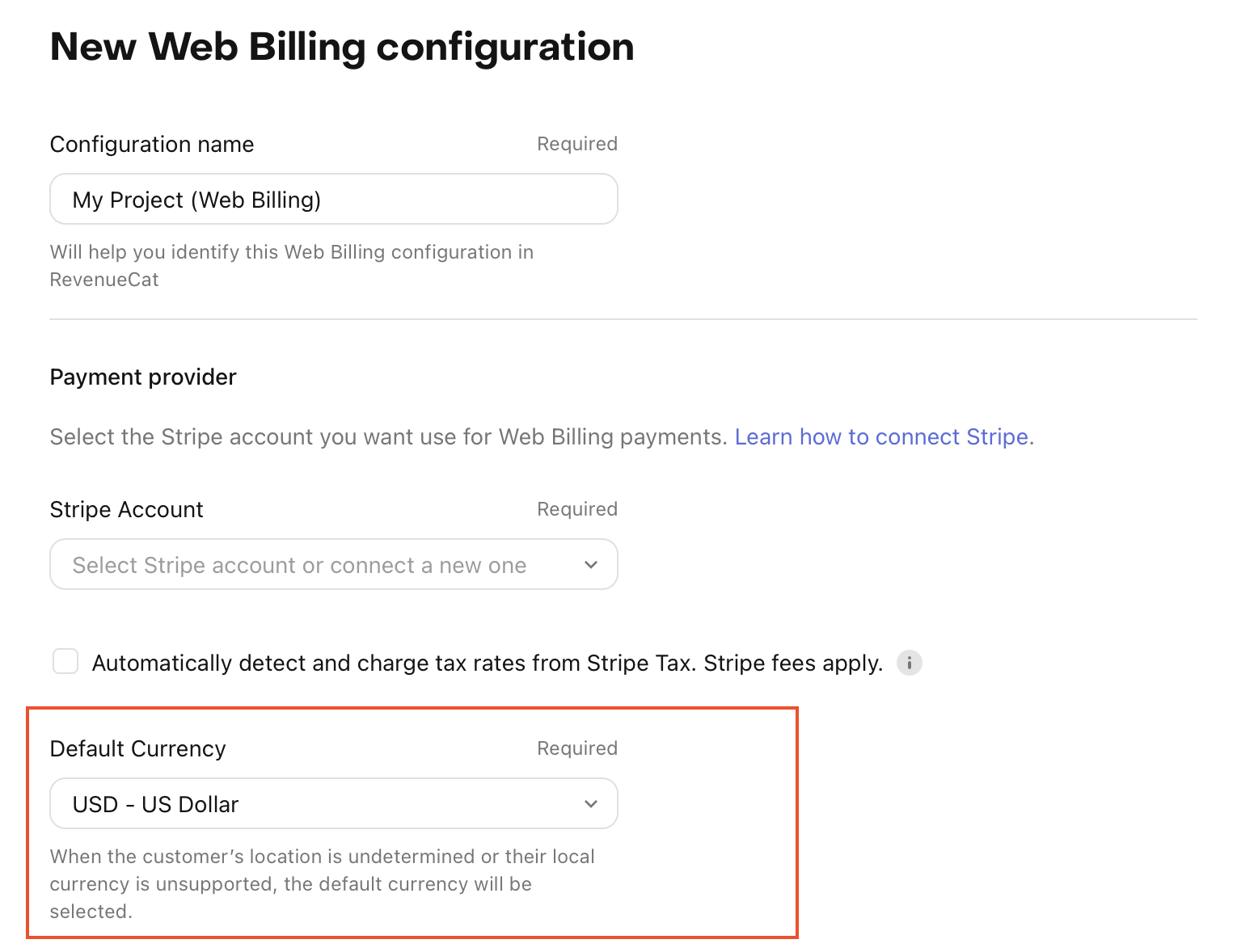 App configuration page
