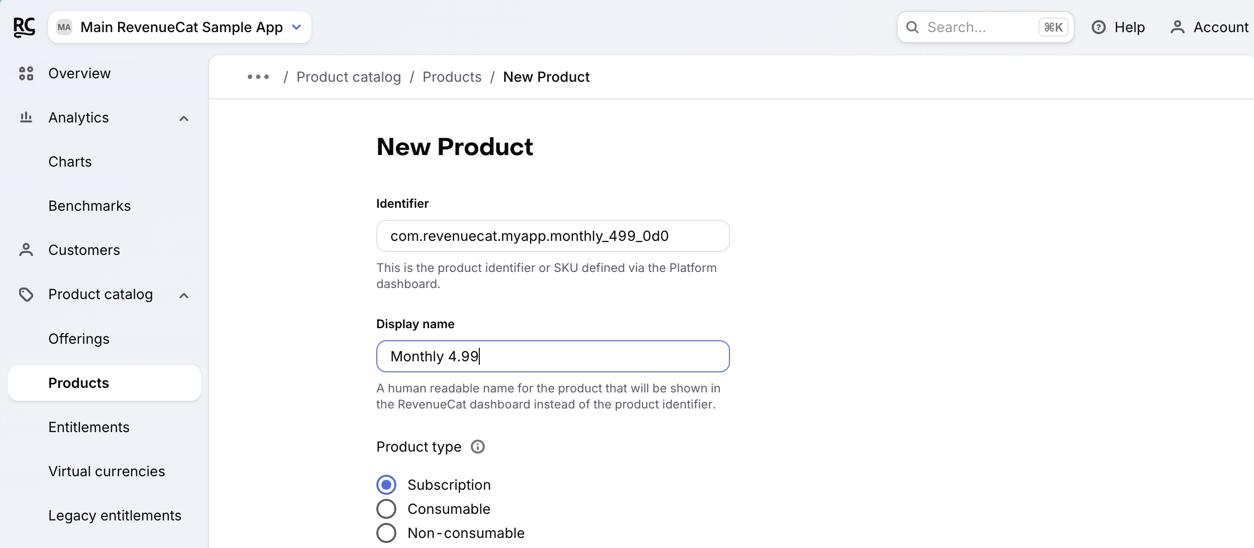 Create product in the RevenueCat dashboard Create product in the RevenueCat dashboard