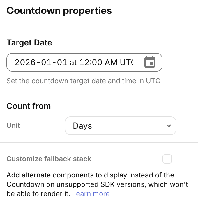 Countdown fallback stack properties