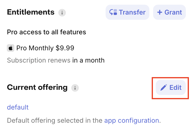 Override current offering