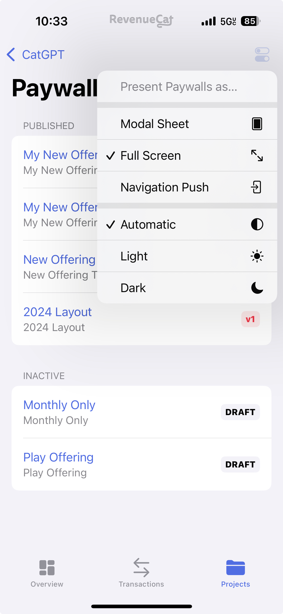 Paywalls settings in the RevenueCat app