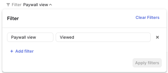 Paywall view filter on the experiment results page