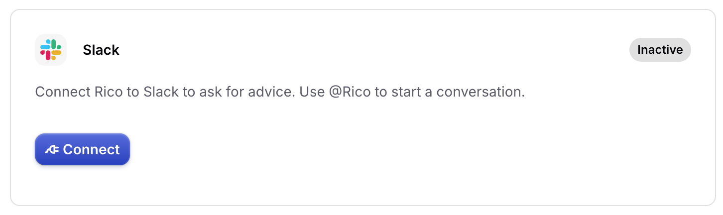 Button to connect Rico to Slack