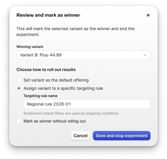 Winner rollout modal