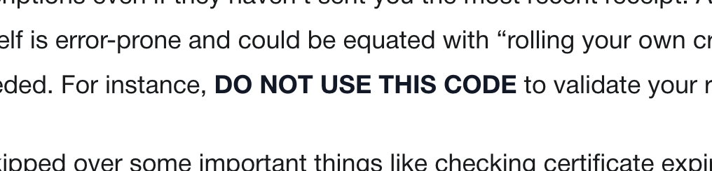 A screenshot of a blogpost showing 'DO NOT USE THIS CODE' in all caps